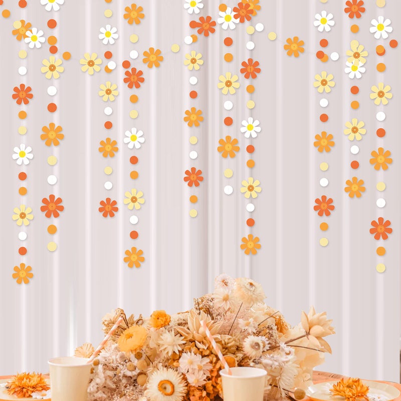 pinkblume 47.2 Ft Groovy Party Decorations Boho Daisy Polka Dot Garland Streamer Ombre Orange Daisy Banner Cutouts For Birthday Baby Shower Wedding Bridal Shower Spring Summer Fall Retro Hippie Decor Supplies - Image 5