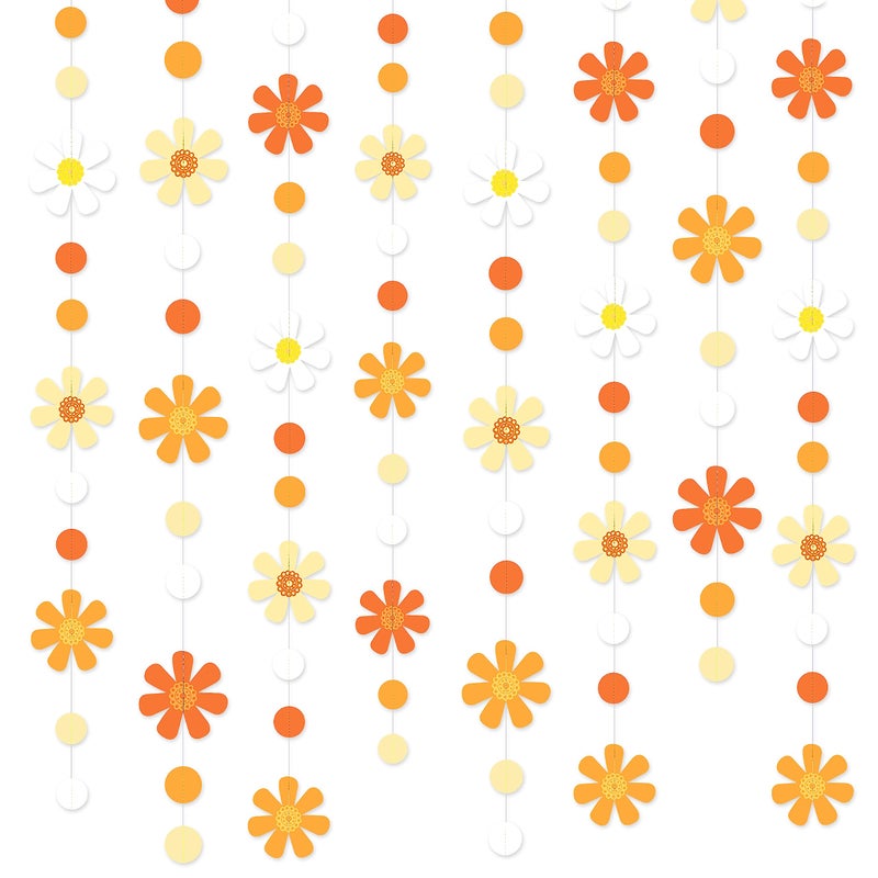pinkblume 47.2 Ft Groovy Party Decorations Boho Daisy Polka Dot Garland Streamer Ombre Orange Daisy Banner Cutouts For Birthday Baby Shower Wedding Bridal Shower Spring Summer Fall Retro Hippie Decor Supplies - Image 1