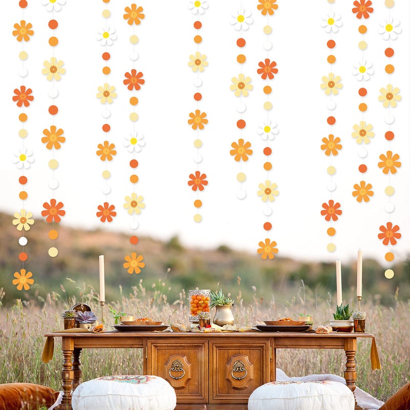 pinkblume 47.2 Ft Groovy Party Decorations Boho Daisy Polka Dot Garland Streamer Ombre Orange Daisy Banner Cutouts For Birthday Baby Shower Wedding Bridal Shower Spring Summer Fall Retro Hippie Decor Supplies - Image 4