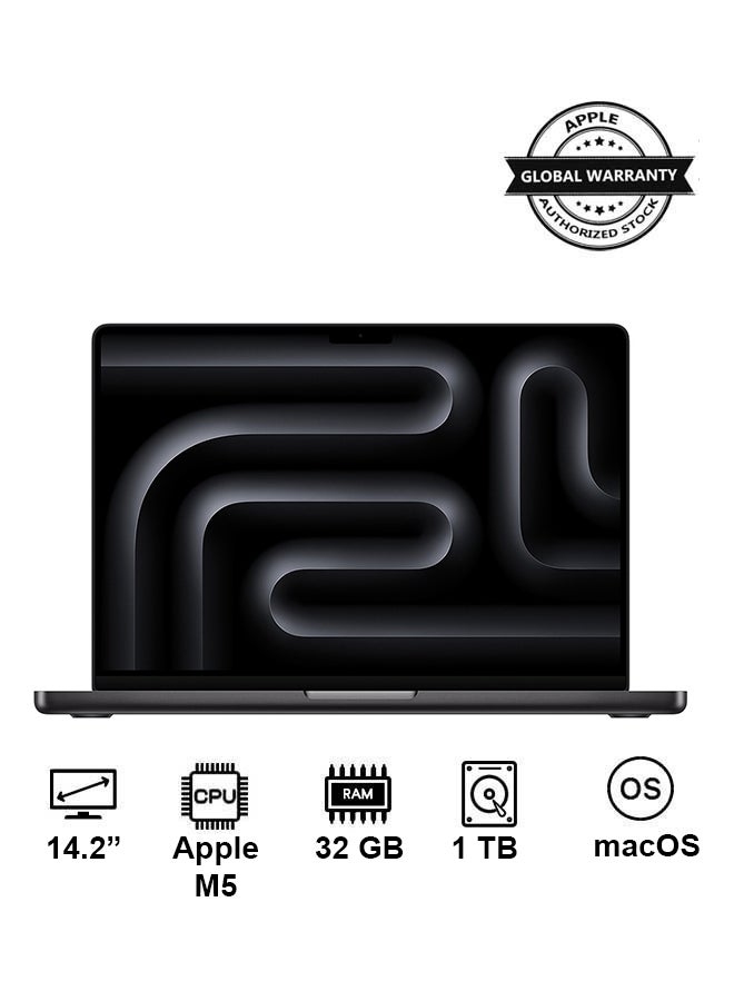 New 2026 MacBook Pro MJ3D4 | 14.2 Inch Display | Apple M5 Chip10-Core CPU 10-Core GPU | 32GB RAM | 1TB SSD | macOS | English And Arabic Keyboard | Space Black