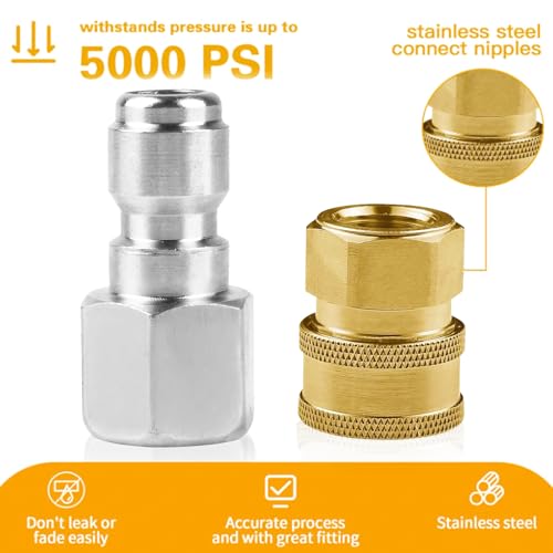 CLIO 8 Pack NPT 1/4 Inch Stainless Steel Male and Female Pressure Washer Quick Connect Fittings (Internal Tread) Pressure Washer Adapters Set, 5000 PSI - Image 3