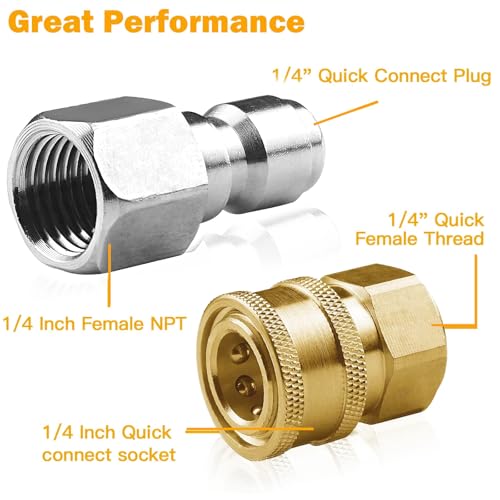 CLIO 8 Pack NPT 1/4 Inch Stainless Steel Male and Female Pressure Washer Quick Connect Fittings (Internal Tread) Pressure Washer Adapters Set, 5000 PSI - Image 2