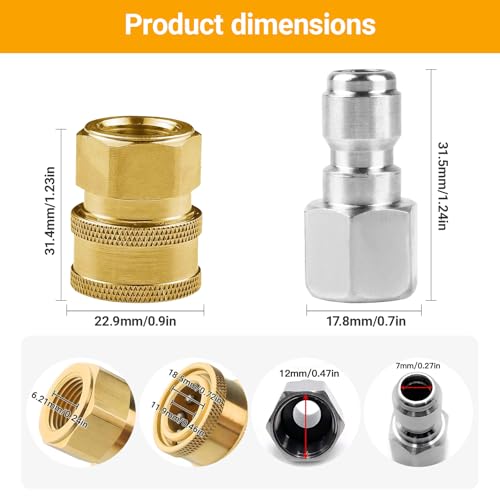 CLIO 8 Pack NPT 1/4 Inch Stainless Steel Male and Female Pressure Washer Quick Connect Fittings (Internal Tread) Pressure Washer Adapters Set, 5000 PSI - Image 4