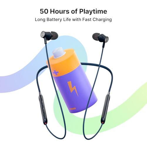 pTron Tangent Evolve w/ 50Hrs Playtime, HD Mic, Pristine Sound, 14mm Drivers, Bluetooth V5.3 w/Dual-Device Pairing Wireless Neckband, Magnetic Buds, Voice Assistant,Type-C Charging & IPX4(Black/Blue) - Image 3