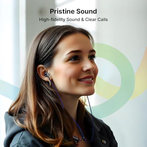pTron Tangent Evolve w/ 50Hrs Playtime, HD Mic, Pristine Sound, 14mm Drivers, Bluetooth V5.3 w/Dual-Device Pairing Wireless Neckband, Magnetic Buds, Voice Assistant,Type-C Charging & IPX4(Black/Blue) - Image 4