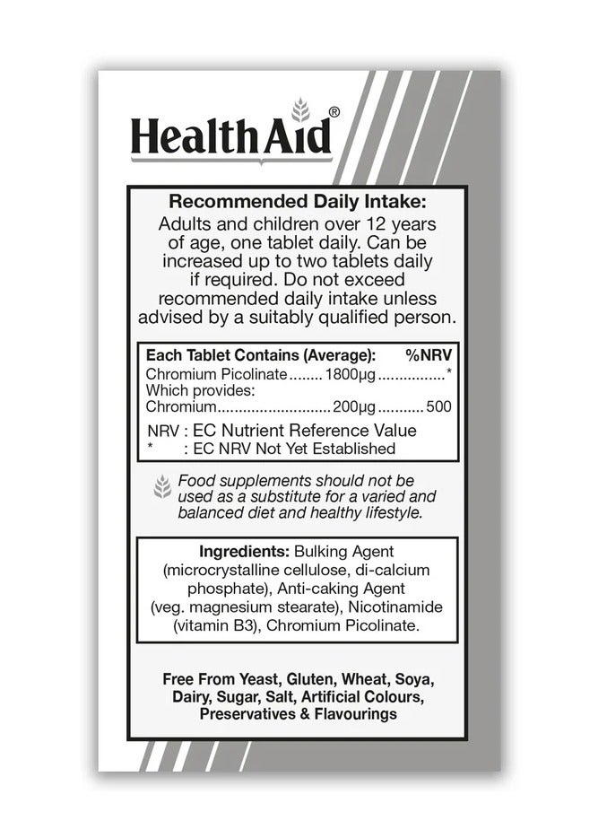 HealthAid Chromium Picolinate 200ug 60's Tablets - Image 2