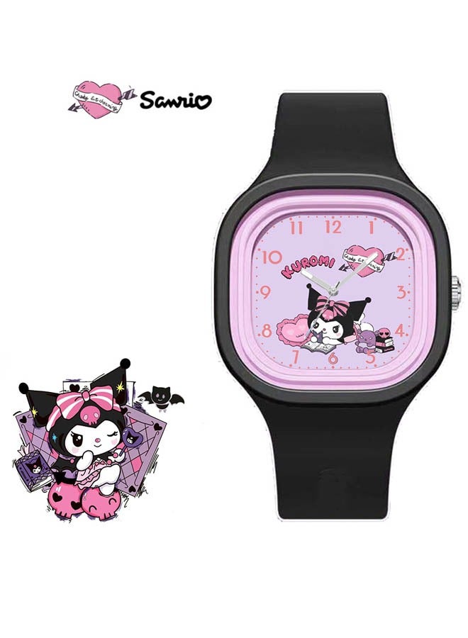 Sanrio Black Square Cartoon Sanrio Kuromi Pattern Children's Watch Silicone Strap Suitable for All Ages Kids Gift Watches - Image 1