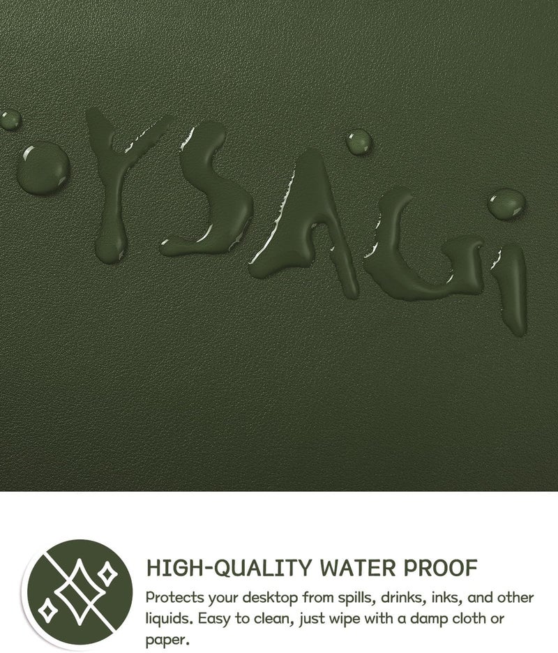 يساجي وسادة مكتب غير قابلة للانزلاق YSAGi، وسادة فأرة، حماية طاولة من جلد PVC مقاوم للماء، حصيرة مكتب كبيرة فائقة الرقة، سهلة التنظيف، حصيرة كتابة للكمبيوتر المحمول للعمل المكتبي/المنزل/الديكور (أخضر زيتوني، 31.5 × 15.7 بوصة) - Image 3
