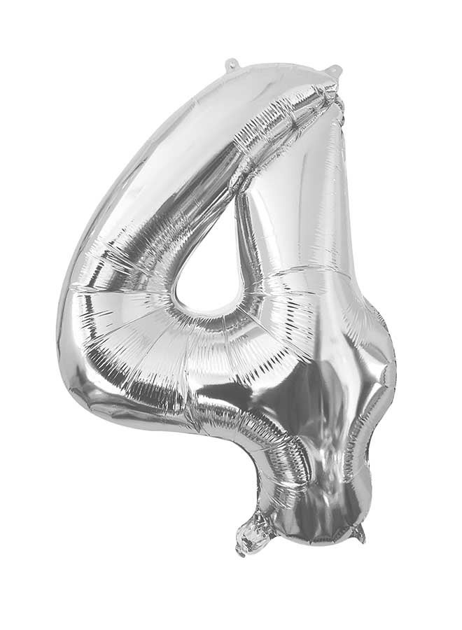 Ciao Silver Foil Balloon Number 4 – 86 cm Large Metallic Balloon for Birthday, Anniversary & Party Decoration - Image 1