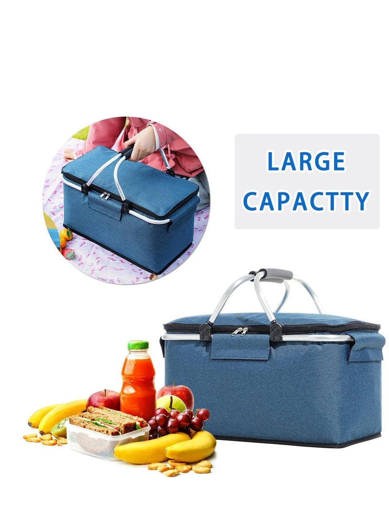 TRASSLE Large Size Insulated Picnic Basket, Foldable Cooler Bag, Waterproof Lining Cool Hamper Shopping Basket Bag Box for Camping, Hiking, Picnicking, Lake Trips, Family Vacations  - Image 3