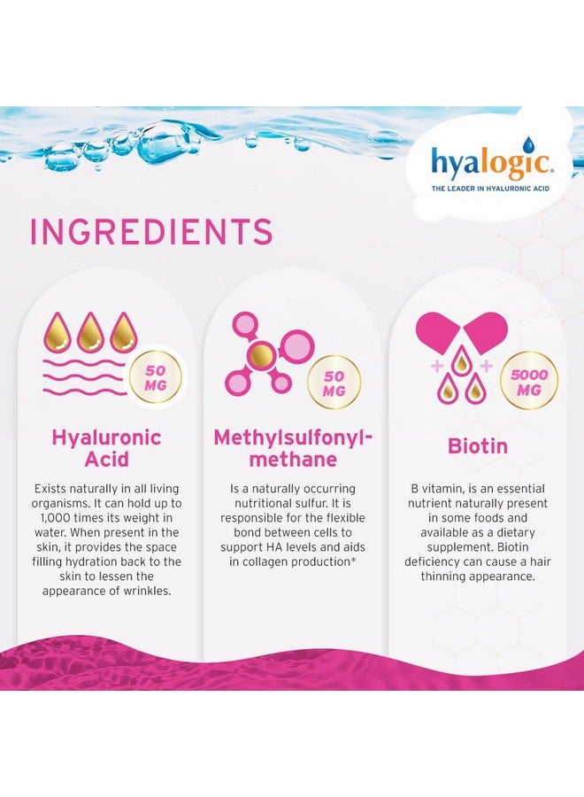 Hyalogic Liquid Hyaluronic Acid Supplement - Support for Healthy Hair, Skin and Nails with 5,000 mcg Biotin and 50mg MSM - Natural Hydration for the Whole Body - High Molecular Weight Formula - 12 oz - Image 3