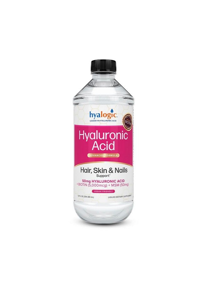 Hyalogic Liquid Hyaluronic Acid Supplement - Support for Healthy Hair, Skin and Nails with 5,000 mcg Biotin and 50mg MSM - Natural Hydration for the Whole Body - High Molecular Weight Formula - 12 oz - Image 1