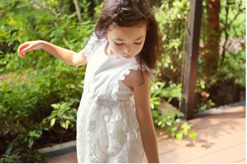 Bow Dream Flower Girl's Dress Vintage Lace Off White 3 - Image 5