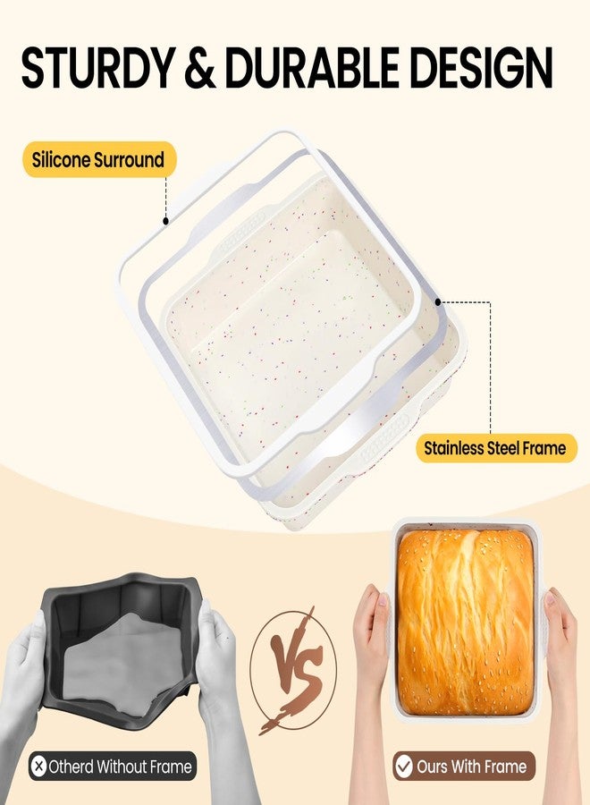 Vinino 8 x 8 Inch Silicone Square Brownie Cake Pan with Metal Reinforced Frame, Nonstick Silicone Brownie Pans BPA Free Suitable for Making Cakes, Brownies, Bread - Image 2