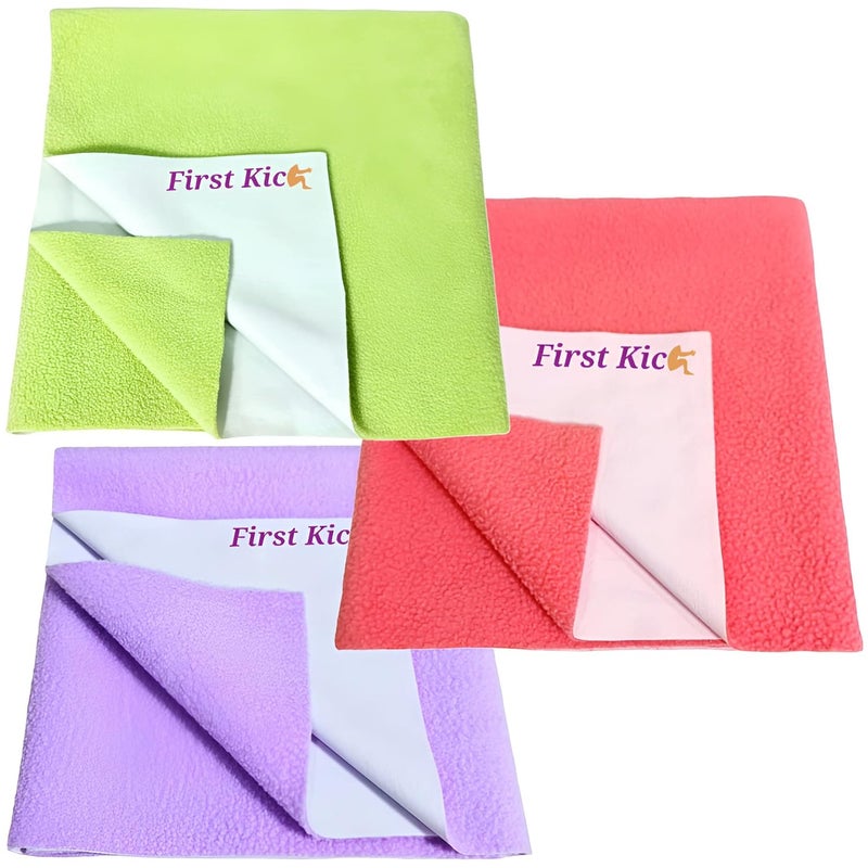 First Kick Waterproof Baby Bed ProtectorMattress Cotton Dry Sheet 100 cm X 70 cm for Born BabyKids RoseParrotPurple Medium Pack of 3 - Image 1