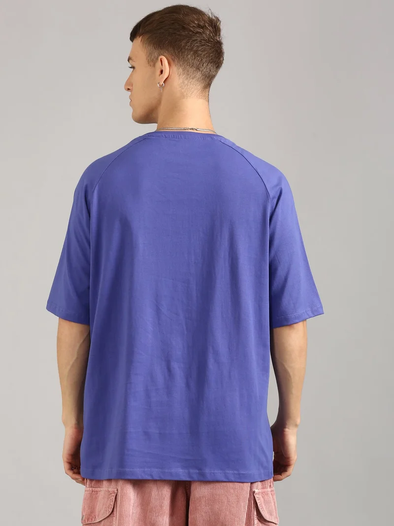 Joven Violet Men Violet Printed and Embridered Pure Cotton Oversized Ragaln T-Shirt for Men | Best Price UAE
