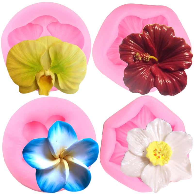 ZiXiang Flower Blossom Silicone Mold Plumeria Orchid Chocolate Fondant Molds For Cake Decorating Candy Gum Paste Set Of 4