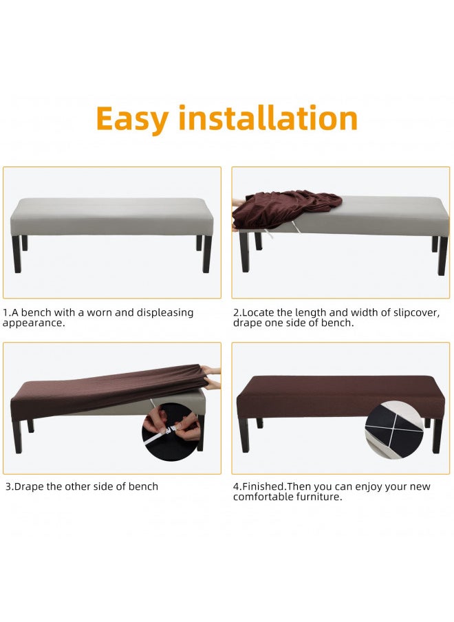 Fuloon Stretch Jacquard Dining Bench Cover - Anti-Dust Removable Bench Slipcover Washable Bench Seat Protector Cover For Living Room, Bedroom, Kitchen (Chocolate)  - Image 3
