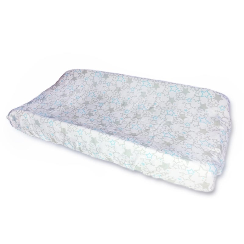 SwaddleDesigns Softest Cotton Muslin Changing Pad Cover, Pastel Blue & Sterling Starshine - Image 3