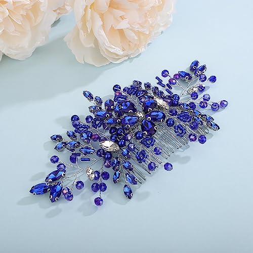 Aimimier Bridal Royal Blue Crystal Hair Comb Sapphire Hair Piece Prom Party Festival Wedding Hair Accessories for Women and Girls - Image 3
