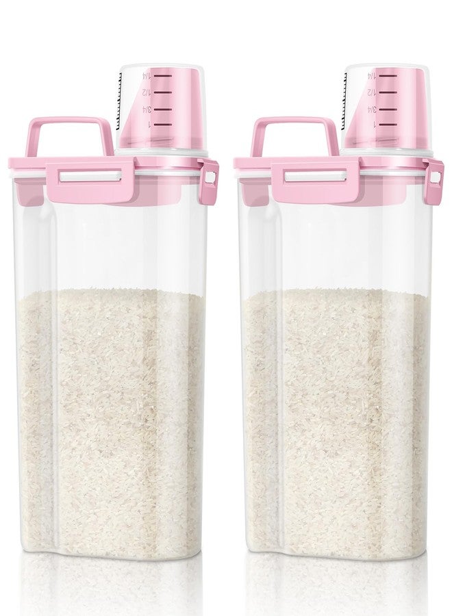 TBMax Rice Container 2 Pack 5 Lbs Cereal Container Storage, Kitchen Pantry Food Storage Holder with Cup, Small Pet Dog Cat Food Container -Pink - Image 1
