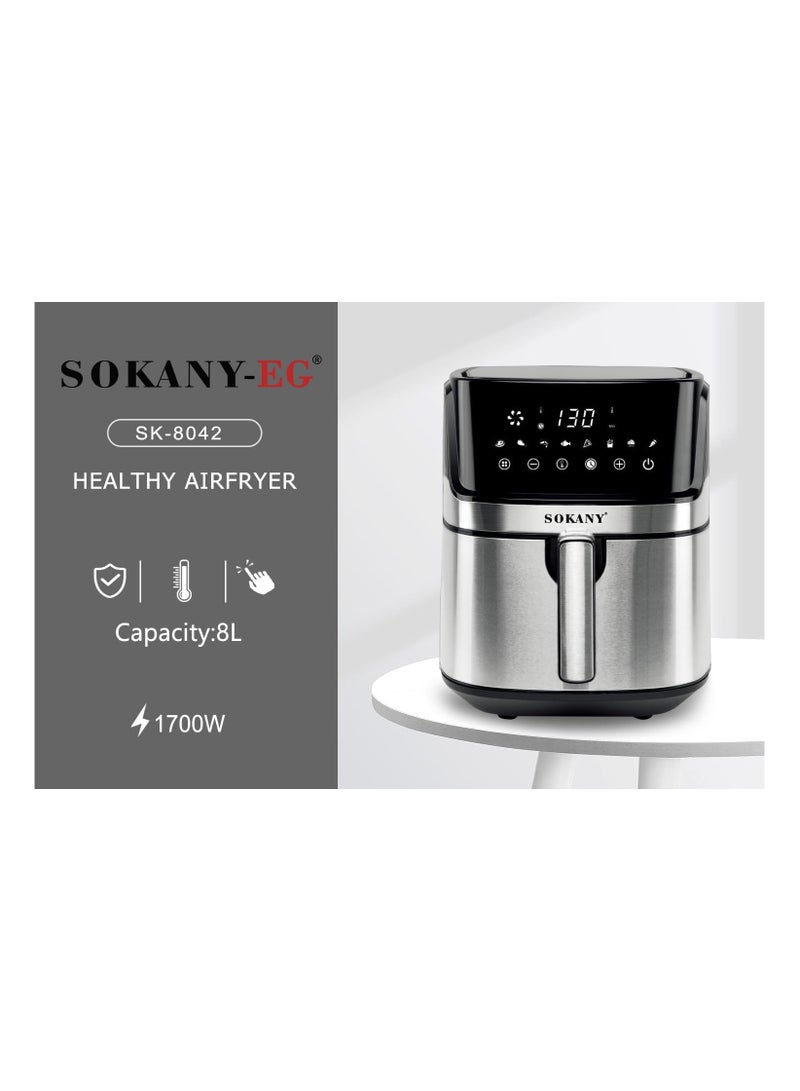 Sokany Digital Oil-Free Fryer, 8 Liters, 1700 Watts, Silver - SK-ZG-8042 - Image 2