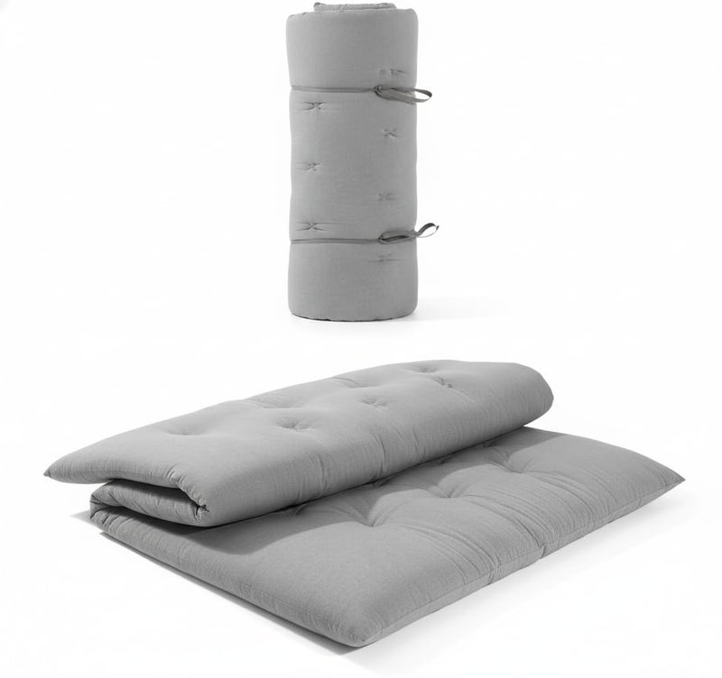 IMSMARTMART Cotton Mattress Futon Single Bed Mattress Foldable Roll Up Tatami 2.5" Thicken Futon Roll Up Floor Mat, Tufted Sleeping Pad with Ties, Guest Bed, Light Grey (Single 36X72 Inches) - Image 1