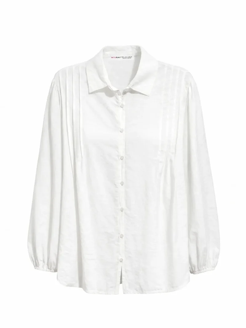 ميكسراي MIXRAY Textured Ribbed Long Sleeve Button-Up Shirt