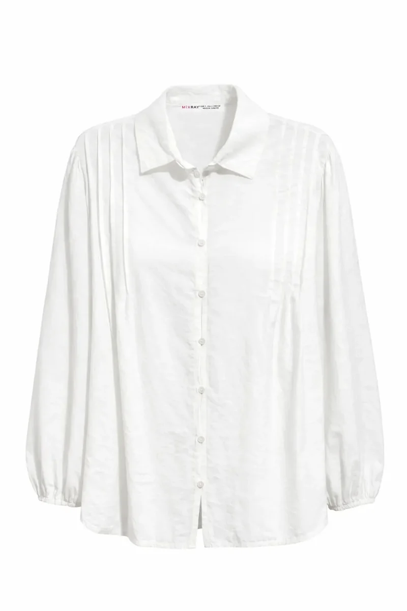 ميكسراي MIXRAY Textured Ribbed Long Sleeve Button-Up Shirt