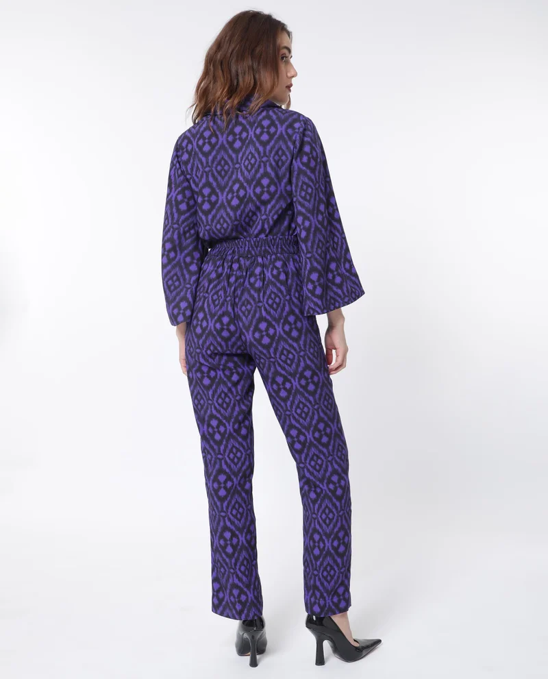 Rareism Women's Geometric Print Cotton Trousers
