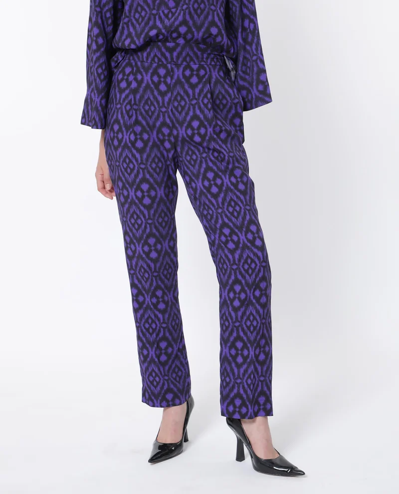 Rareism Women's Geometric Print Cotton Trousers