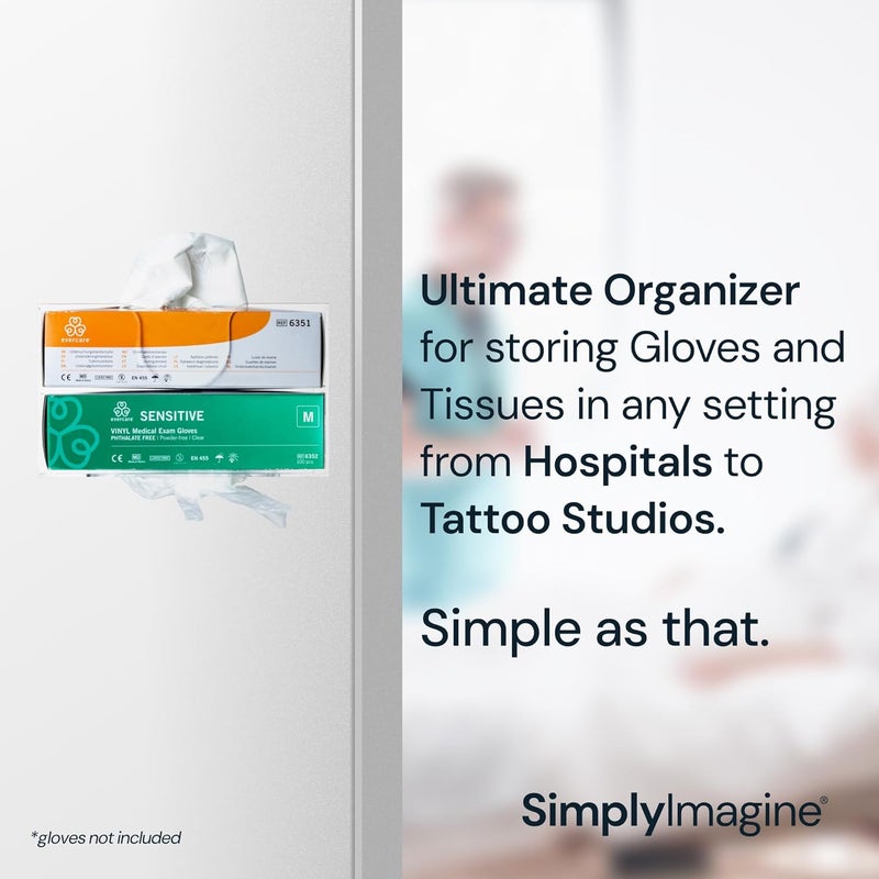 SimplyImagine Acrylic Glove Dispenser & Tissue Organizer - Clear, Pack of 1 - Wall-Mount Big Tissue Box Holder - 2-Tier Wipe Organizer - Glove Dispenser Wall Mount - Image 2