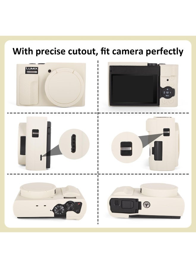 Silicone Case Compatible with Panasonic DC-ZS99 Tz99 Digital Camera Soft Rubber For DC-ZS99 Protective Cover with Removable Lens Cover Anti-Slip Anti-Scratch (Off White) - Image 2