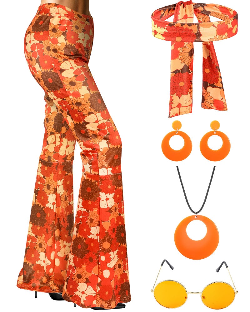 SATINIOR 60s 70s Women Outfit Hippie Costume Accessories Disco Flared Pants for Halloween 70s Theme Party (Medium) - Image 1