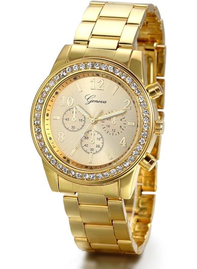 Geneva Women's Gold-Tone Steel Band Fashion Watch with Diamond Inlay and Numerical Dial - Image 4
