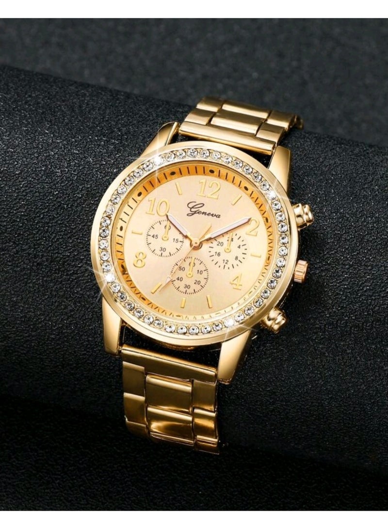 Geneva Women's Gold-Tone Steel Band Fashion Watch with Diamond Inlay and Numerical Dial - Image 5