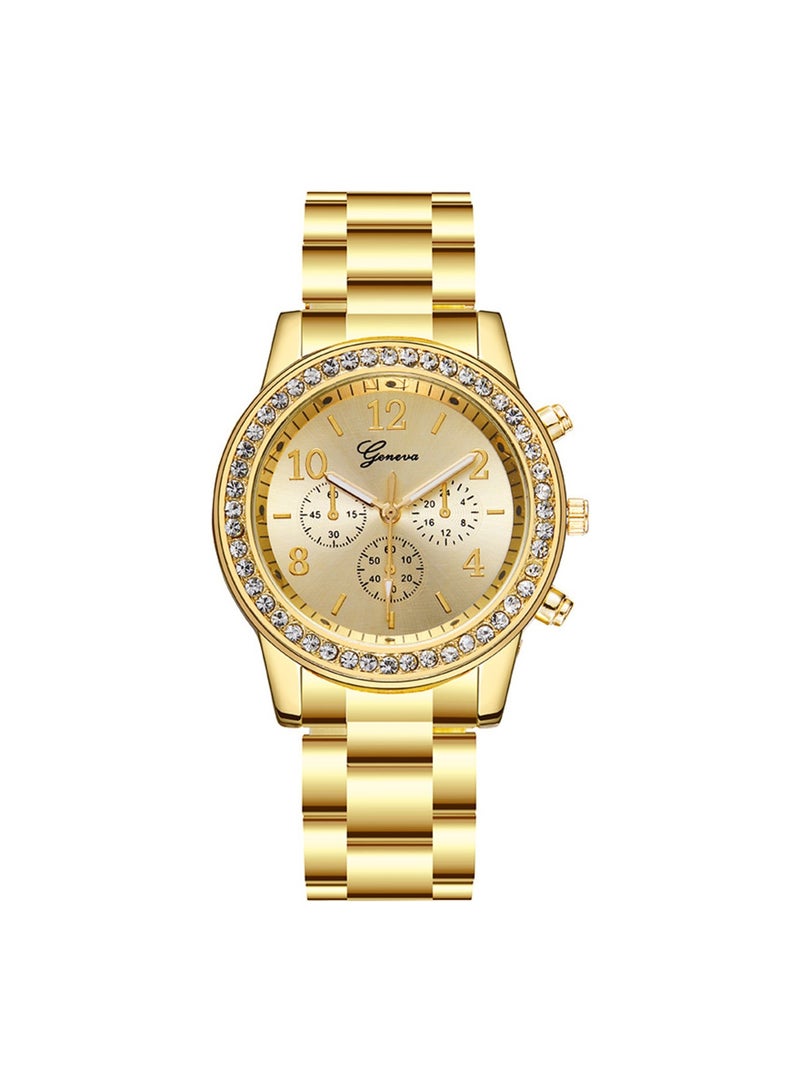 Geneva Women's Gold-Tone Steel Band Fashion Watch with Diamond Inlay and Numerical Dial - Image 1