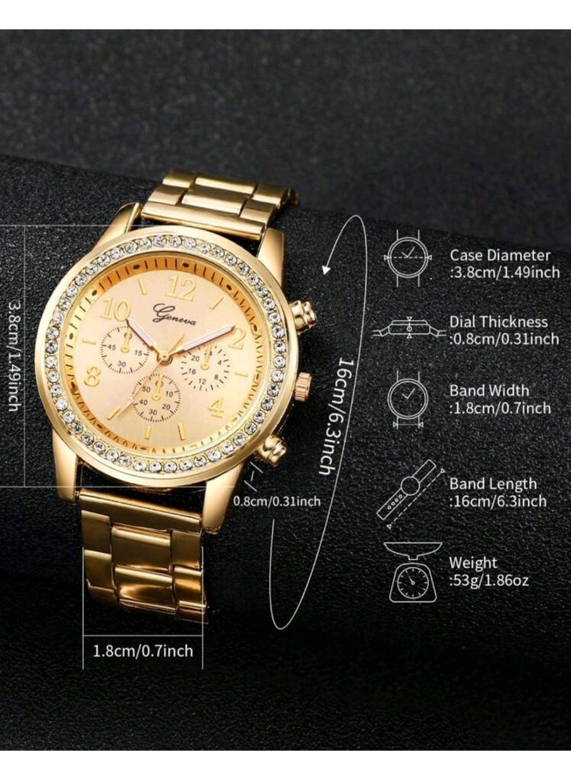 Geneva Women's Gold-Tone Steel Band Fashion Watch with Diamond Inlay and Numerical Dial - Image 3