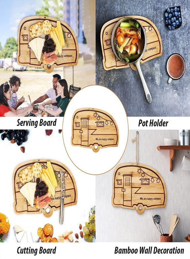 Haigoo RV Cutting Board Campsite Retro Happy Camper Bamboo Wood Camper Chopping Board Perfect Funny Serving Tray for Vegetables Fruit Cheese, RV Camper gifts,Home Deco - Image 3