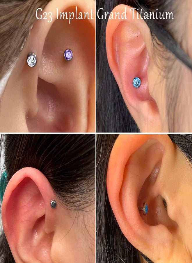 VOJO Flat Back Stud Earrings 20G G23 Titanium CZ Hypoallergenic Threadless Cartilage Piercing Jewelry for Women (20G, Black CZ) - Image 3