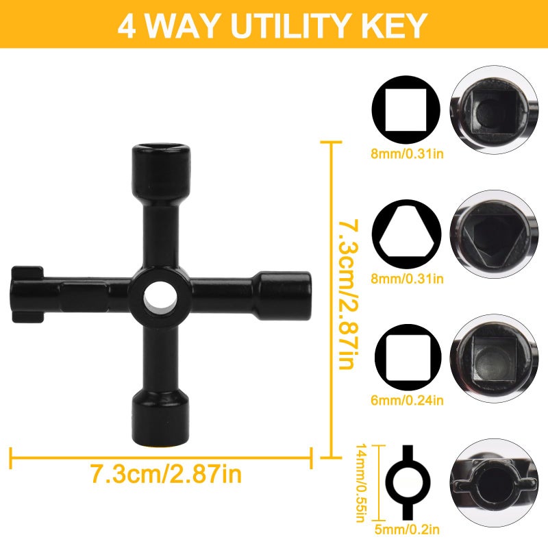 Comfylichi Water Meter Key 17 Inch & 4-Way Utility Keys, Steel T-Handle, Water Meter Shut Off Tool for Curb Main Shut Off Valve - Image 3