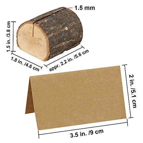 Supla 20 Pcs Rustic Wood Place Card Holders Wooden Table Numbers Holder Stand Wooden Bark Memo Holder Card Photo Picture Note Clip Holders and Kraft Place Cards Bulk Wedding Party Table Number Sign - Image 2