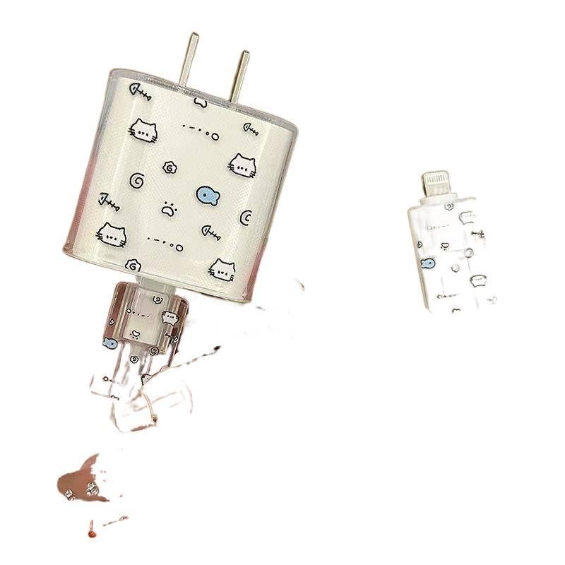 20W Charger Head and Cable End Protector Set with Cute Style in 蝴蝶结小狗 with Decorative Design Anti Bend Protection and Daily Cable Care - Lilac Ribbon - Image 2
