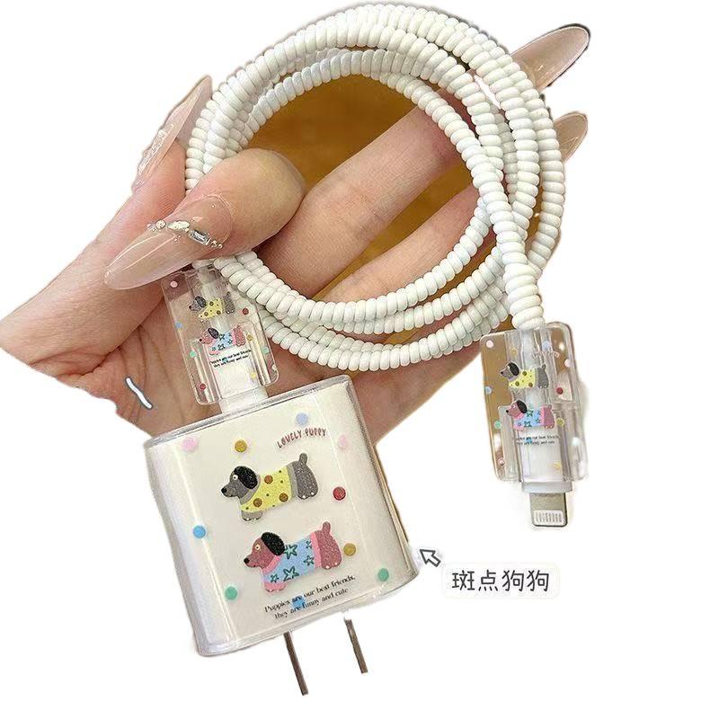 20W Charger Head and Cable End Protector Set with Cute Style in 蝴蝶结小狗 with Decorative Design Anti Bend Protection and Daily Cable Care - Lilac Ribbon - Image 4