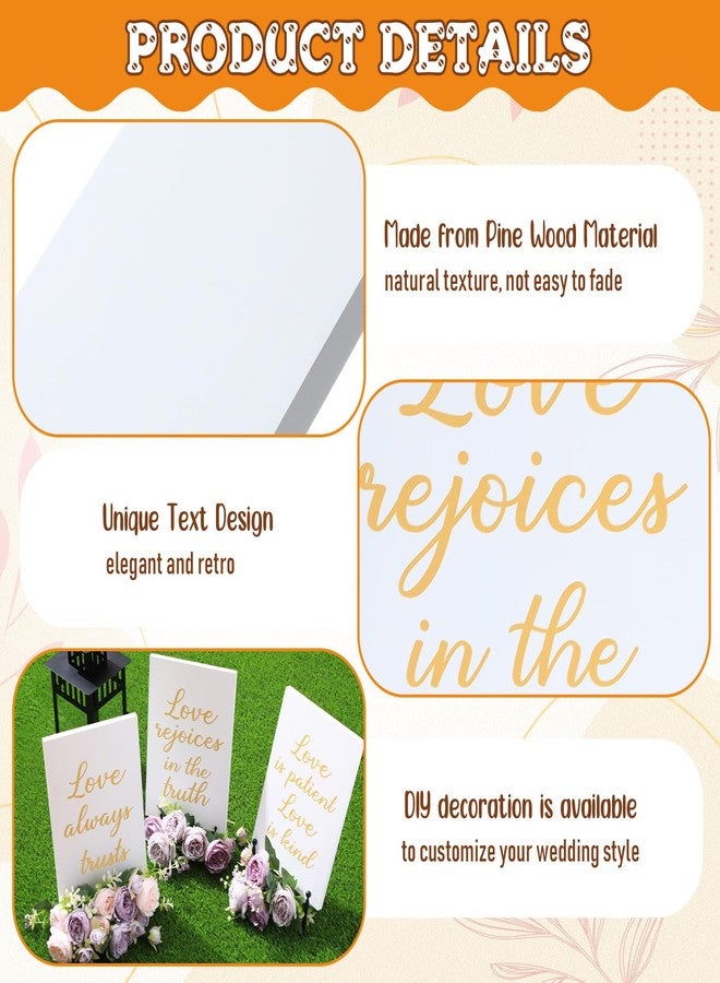 GlikCeil 8 Pcs Wedding Aisle Signs 11.8 x 7.9 Inch 1 Corinthians 13 Wooden Wedding Signs Love Is Patient Kind Rustic Wood Wedding Signage Bible Verses Wall Decor Gift for Wedding (White Backing) - Image 4