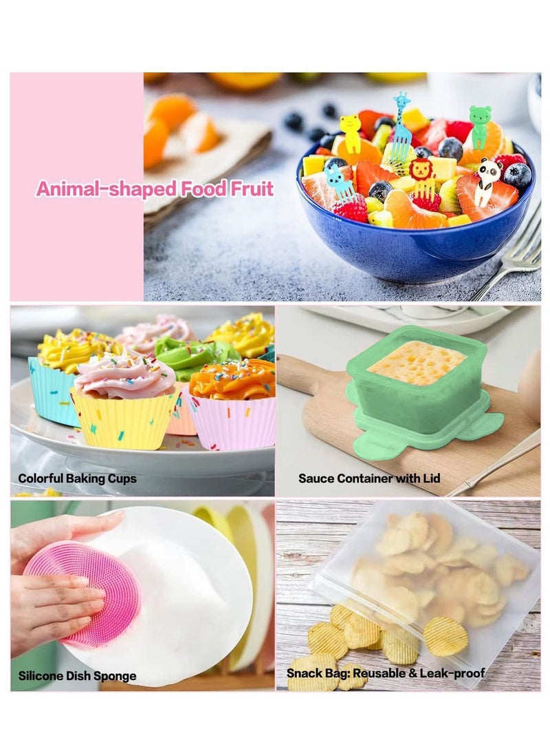 Y&D 27 PCs Bento Box Lunch Kit, Stackable 3-in-1 Compartment Japanese Set w/ Soup Cup Sauce Can, Spoon Fork, Cake Cups, Fruit Picks, Snack Bags, Leakproof Container for kids and Adults - Image 2