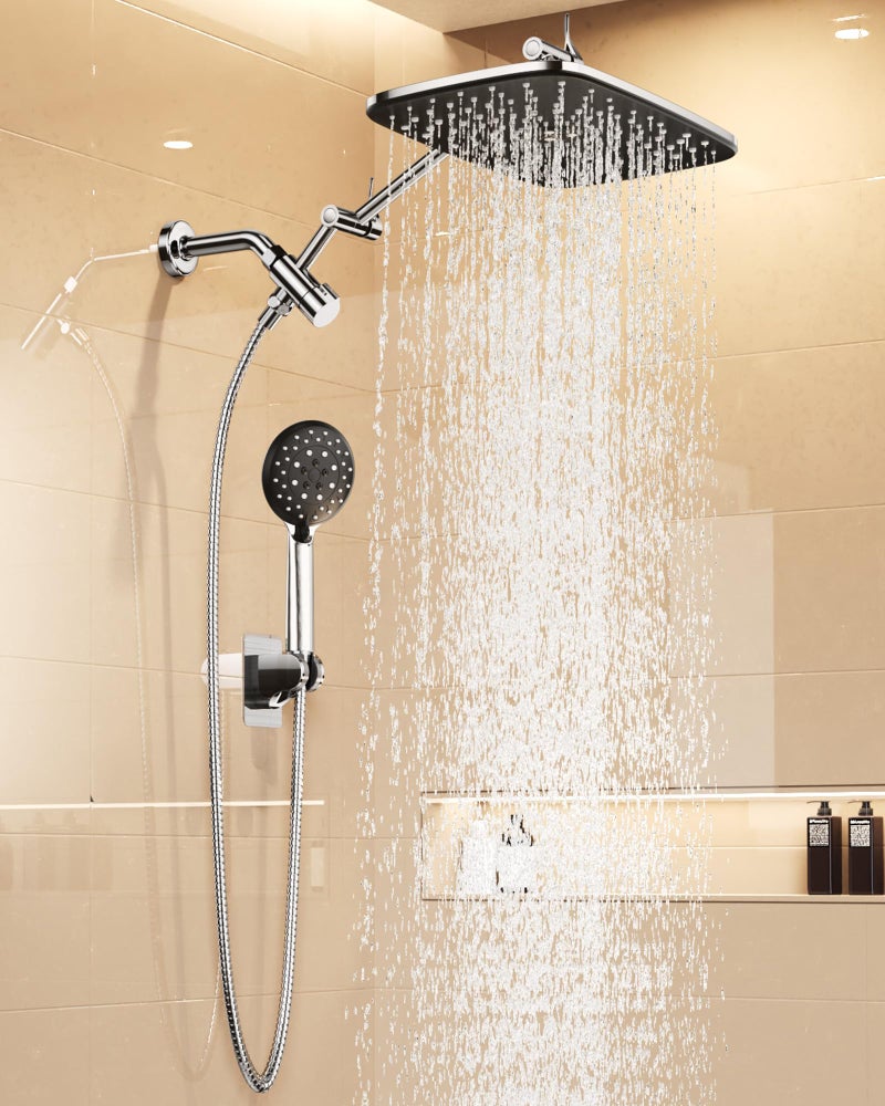 Veken 11.8" Rain Shower Head with Handheld, High Pressure Handheld Shower with Multi Spray Modes, Rainfall Combo with Metal Extension Arm, Detachable Dual Showerhead, Bathroom Decor, Chrome Silver - Image 1