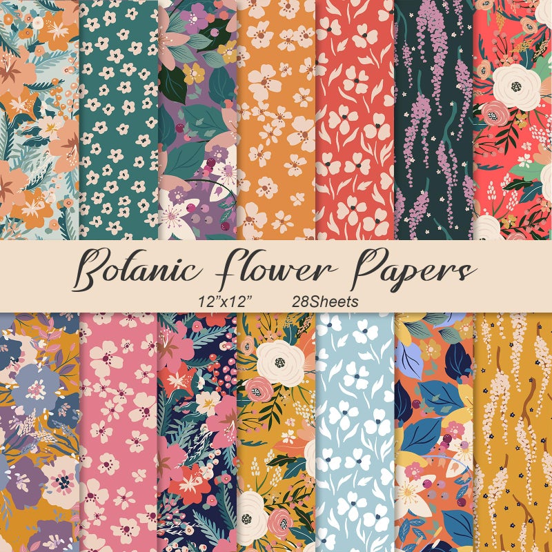 Naszonus 28 Floral Scrapbook Paper 12X12 Inch Vintage Flower Botanic Scrapbooking Papers for DIY Card Making Photo Album Journal Decor Botanic 2 - Image 2