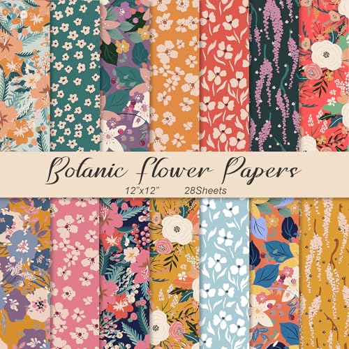 Naszonus 28 Floral Scrapbook Paper 12X12 Inch Vintage Flower Botanic Scrapbooking Papers for DIY Card Making Photo Album Journal Decor Botanic 2 - Image 1