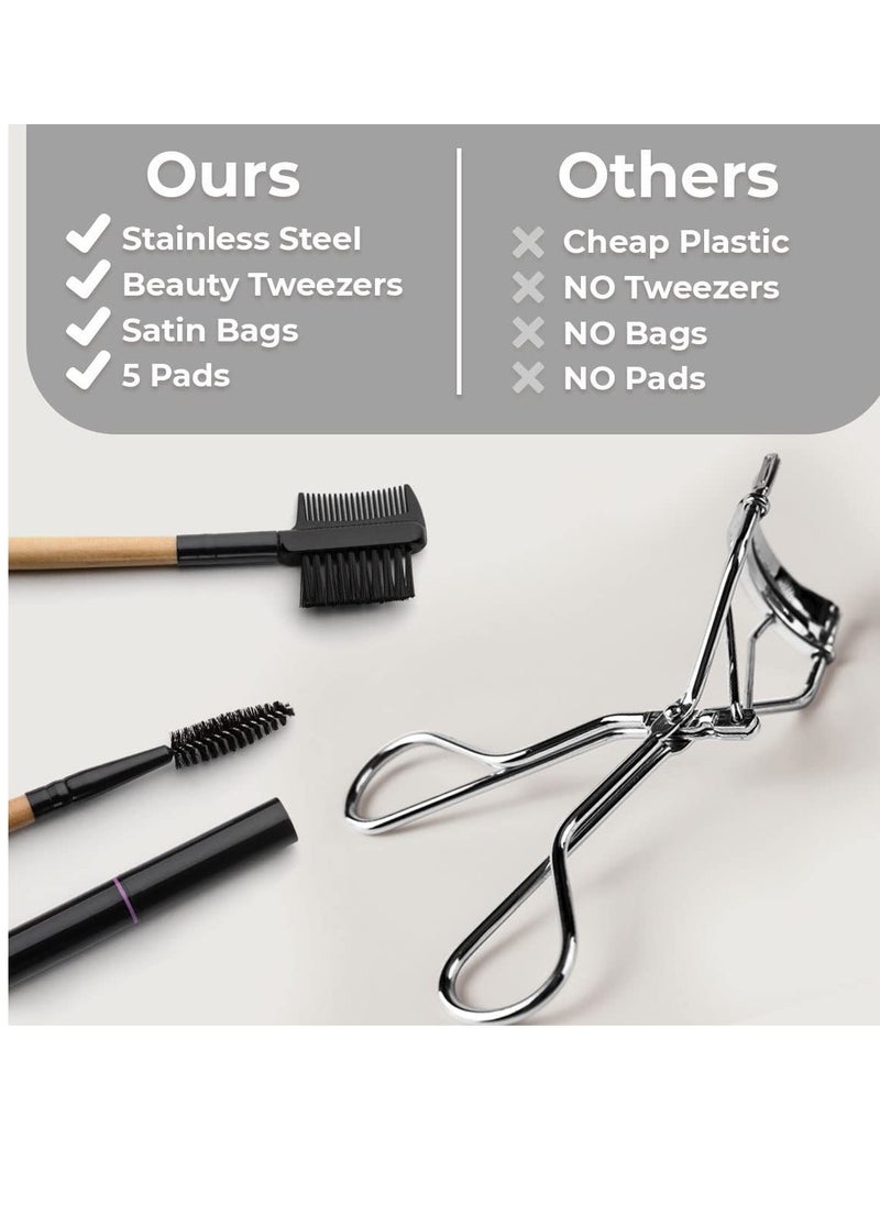 Bukela Eyelash Curler Makeup with Advanced Silicone Pressure Pad & Tweezer and Satin Bag & Fits All Eye Shapes Get The Perfect Curl in 8 Seconds  - Image 5